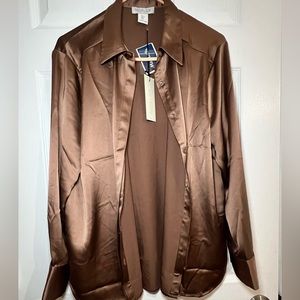 Rachel Zoe Size L Brown Satin button down top